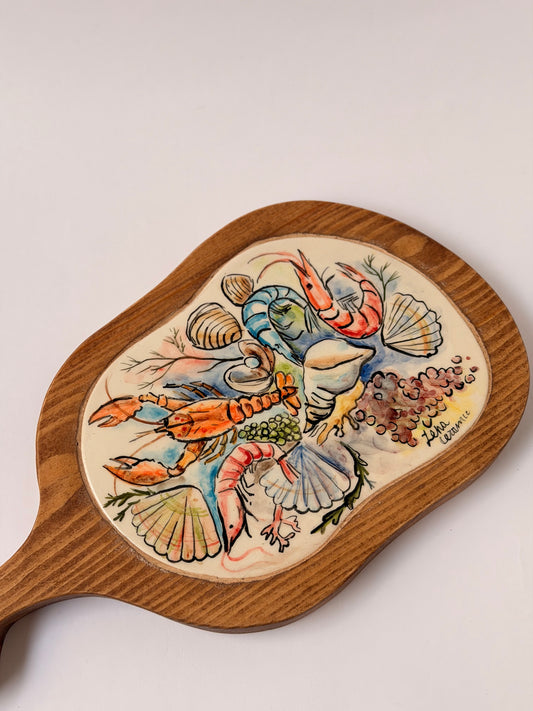 Ceramic & Wood Charcuterie Serving Board (29x15)