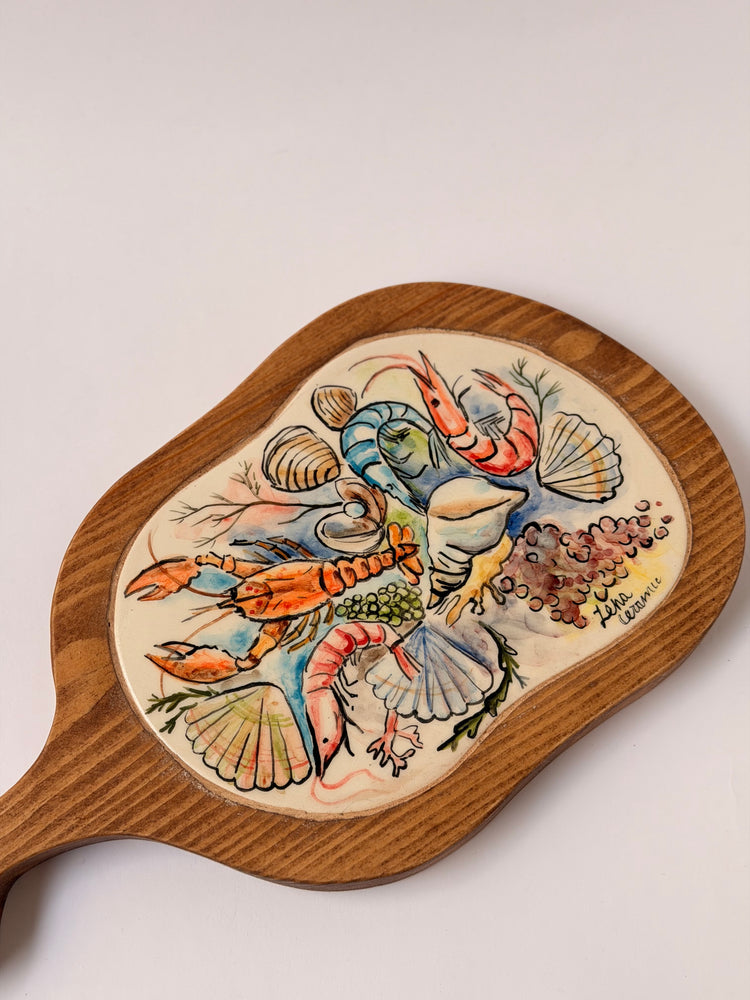 Ceramic & Wood Charcuterie Serving Board (29x15)