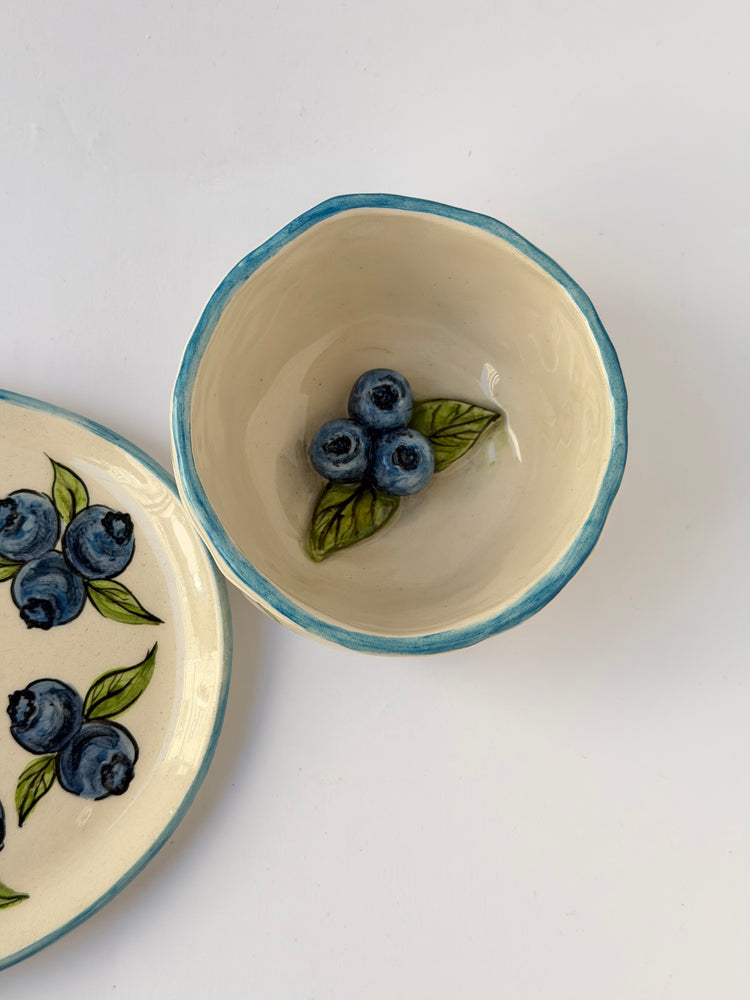 Blueberry handmade ceramic mug and plate