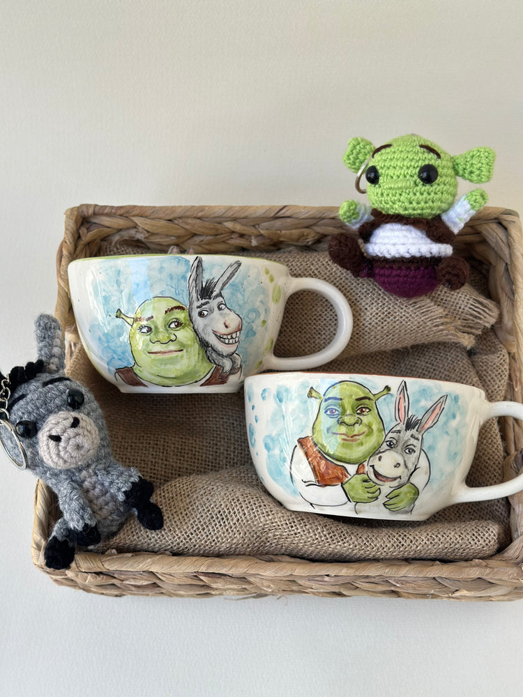 Shrek and Donkey special handmade mugs and keychans