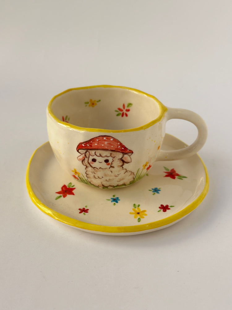 Sheep handmade mug and plate