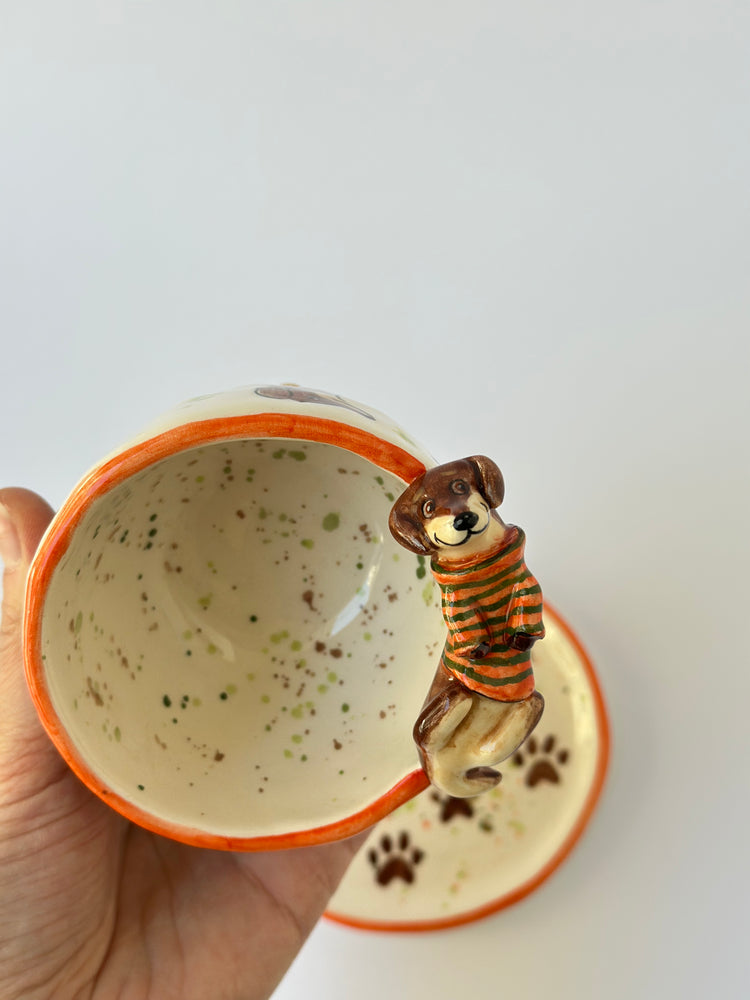 Dachshund handmade cup and plate