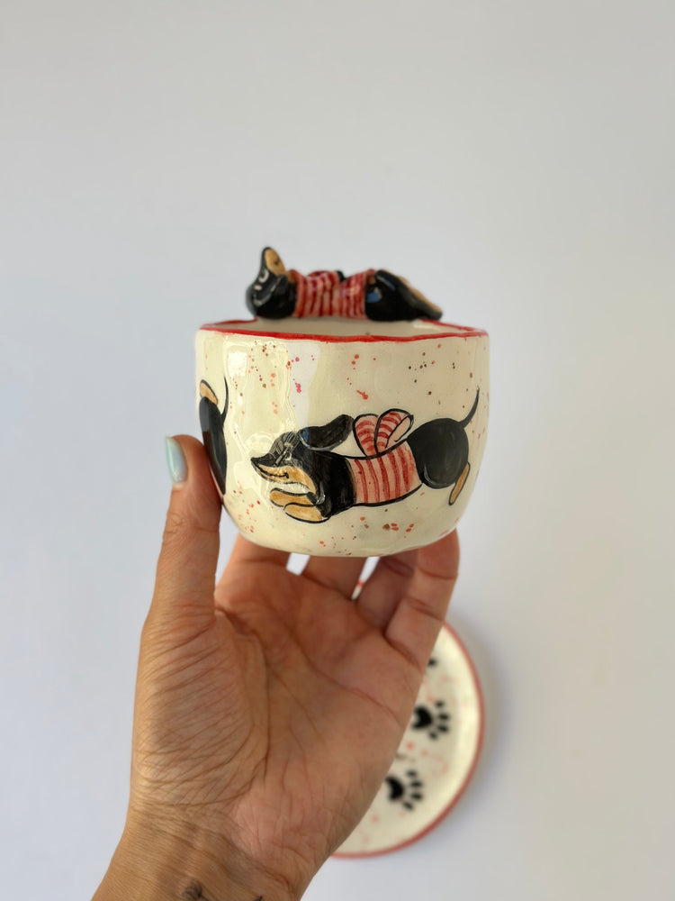Dachshund dog handmade ceramic cup