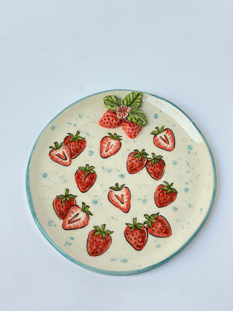 Strawberry handmade ceramic cup and plate