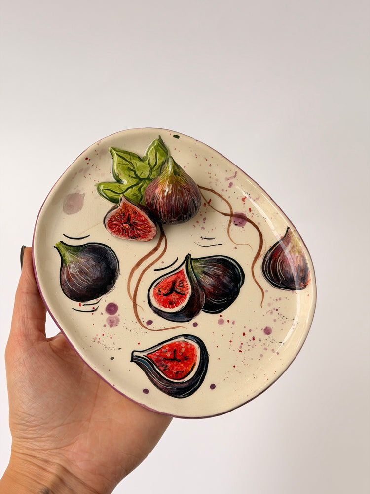 Fig handmade ceramic plate (Note: This product has a small, faint crack that does not affect its usability in any way. It is fully functional and safe to use)