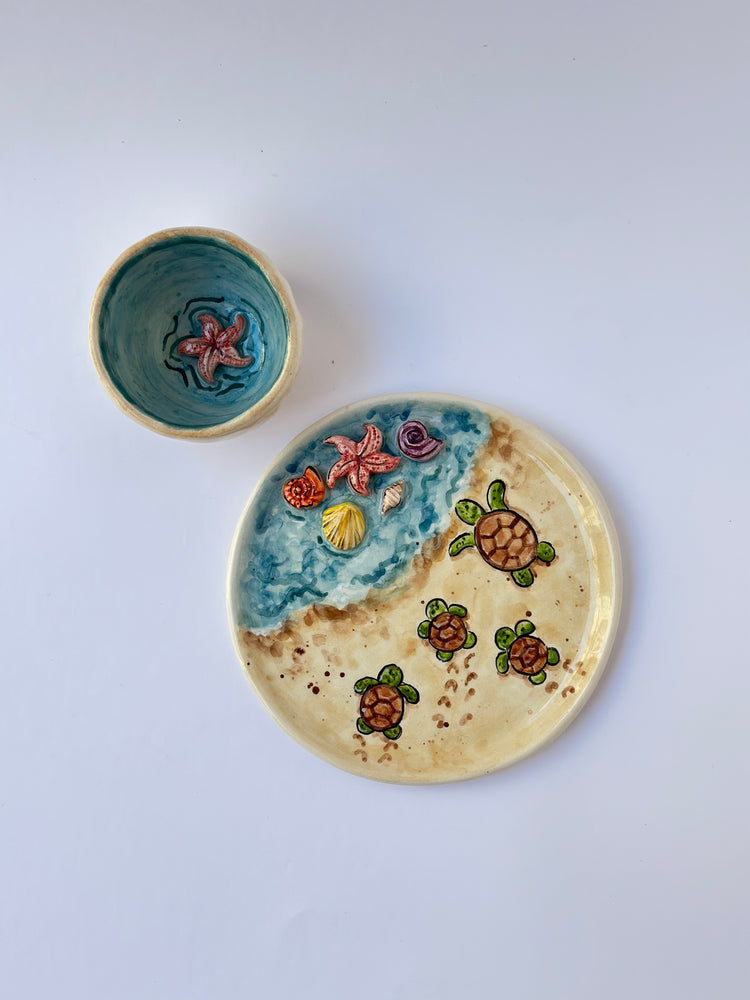 Sea Handmade ceramic coffee cup and plate