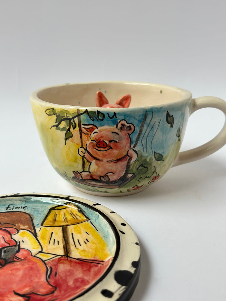 Pig handmade mug and plate