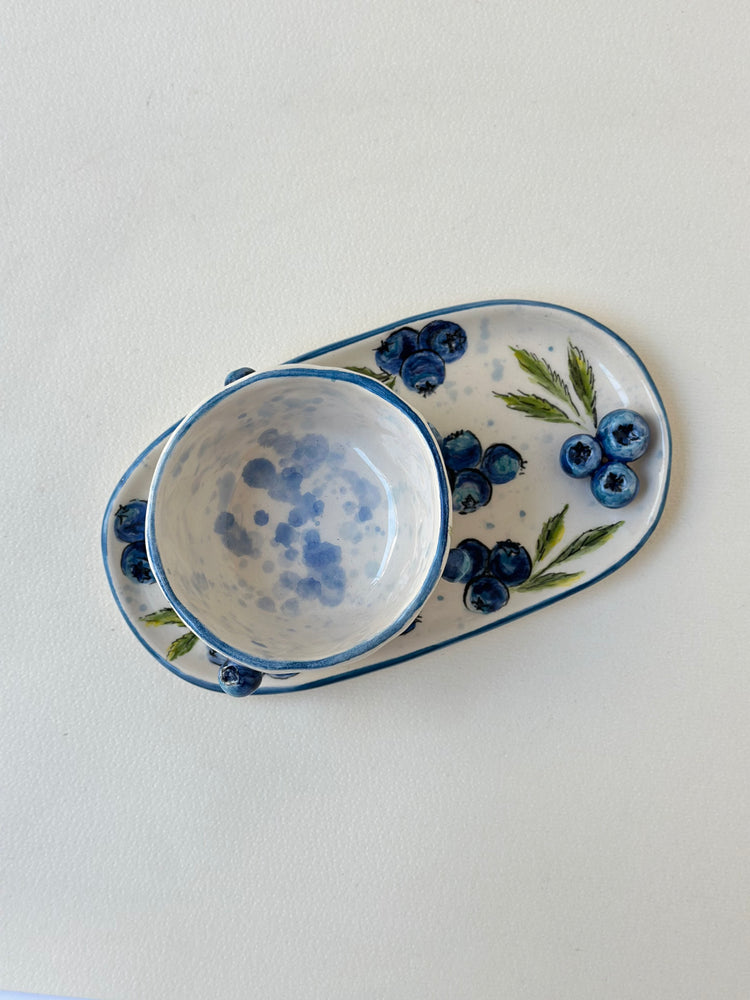 Blueberry handmade cup and plate