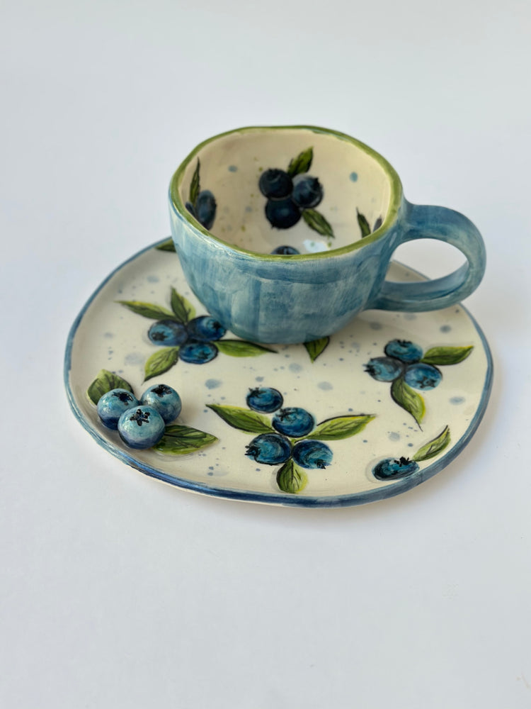Blueberry handmade cup and plate