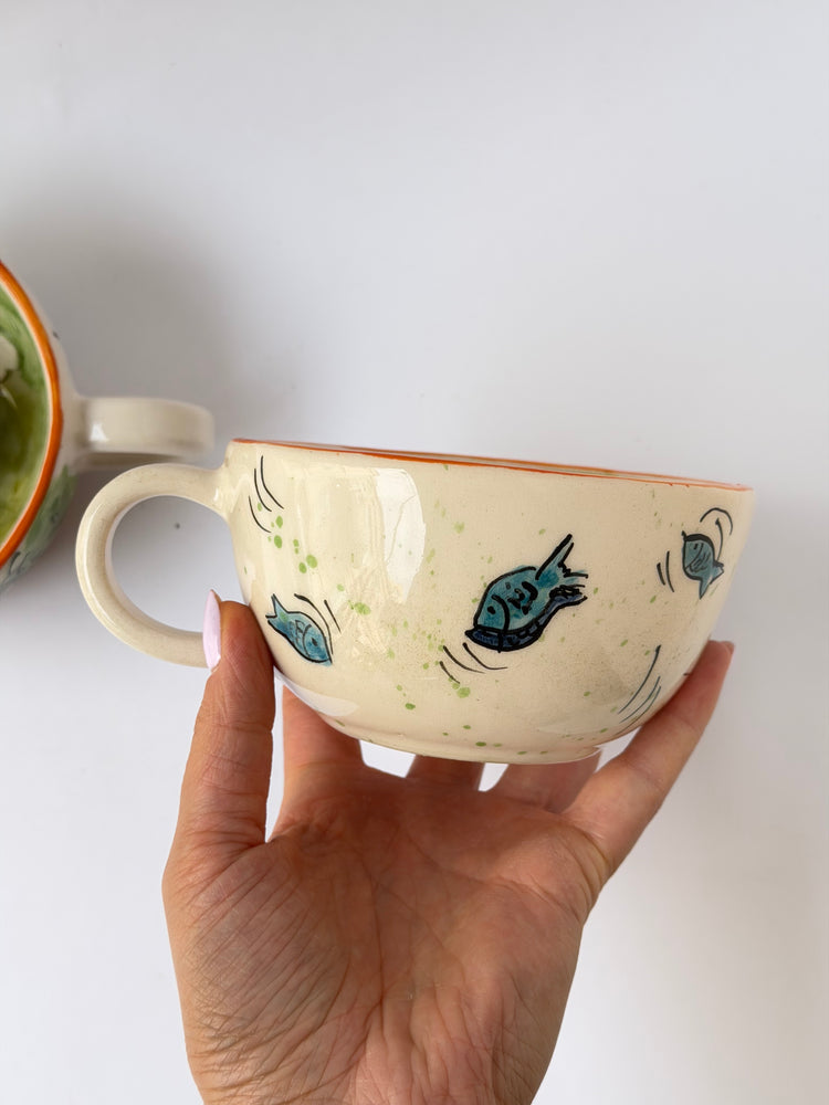 Handmade couple ceramic dragons mugs