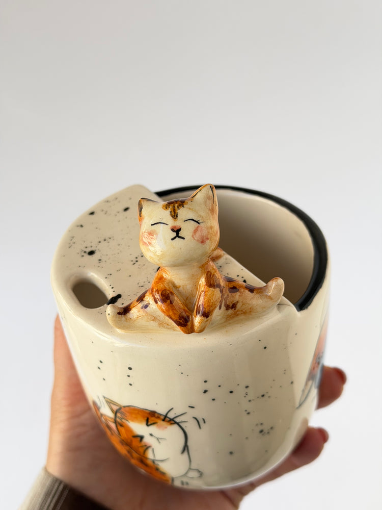 Cat handmade ceramic takeaway mug