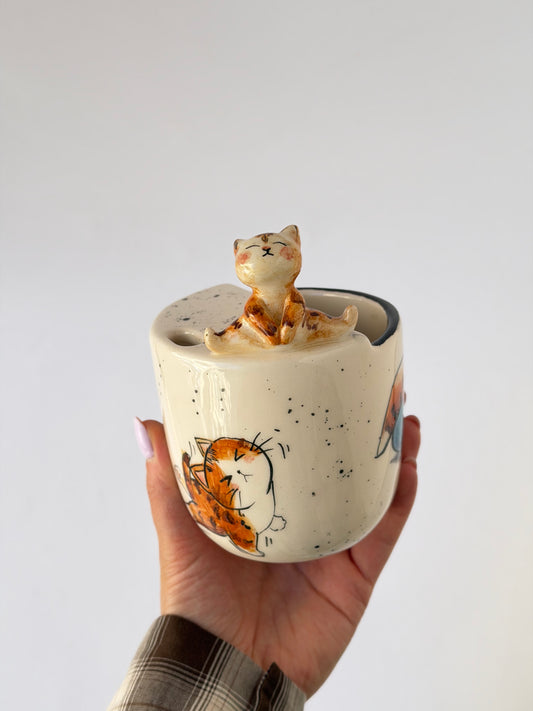 Cat handmade ceramic takeaway mug
