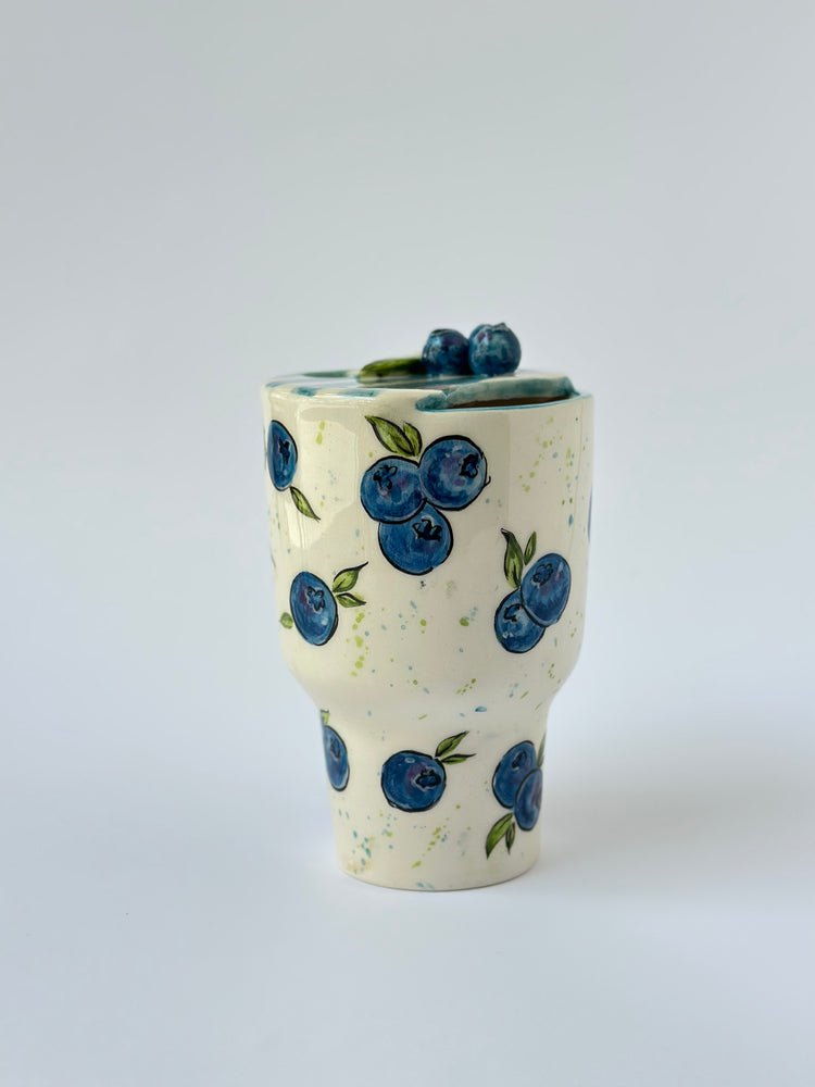 Blueberry handmade ceramic takeaway mug
