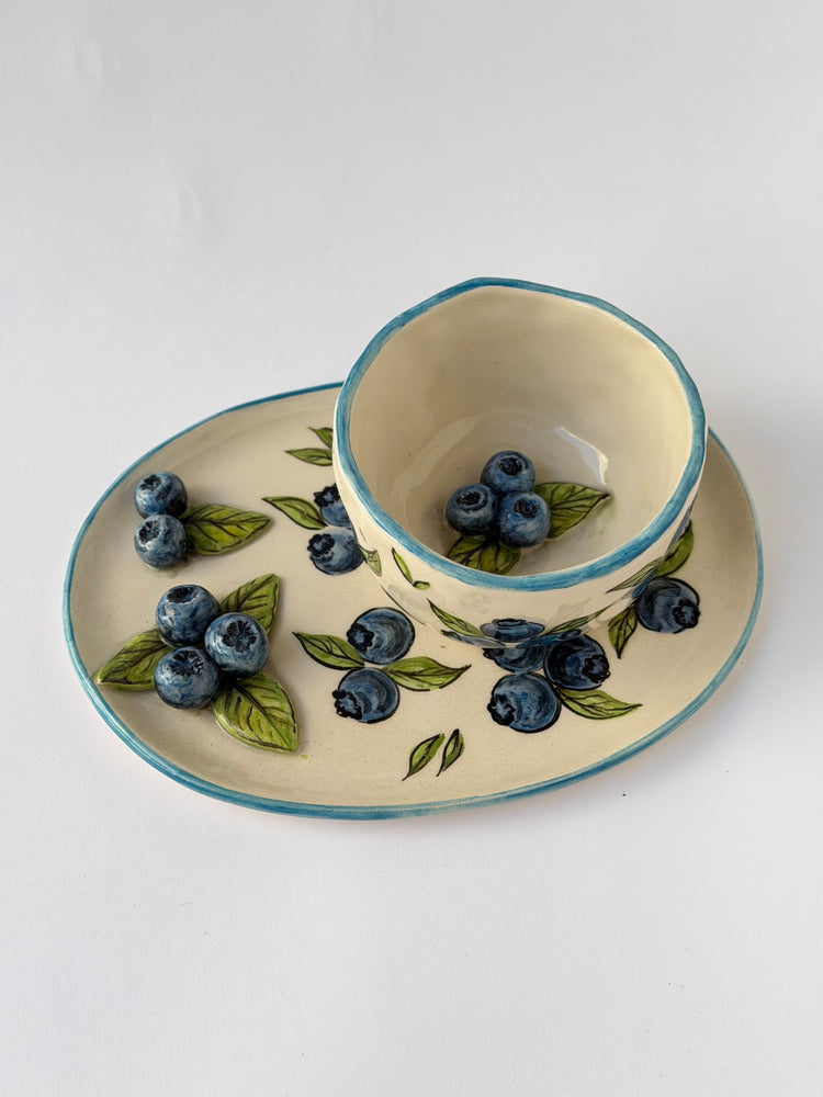 Blueberry handmade ceramic mug and plate