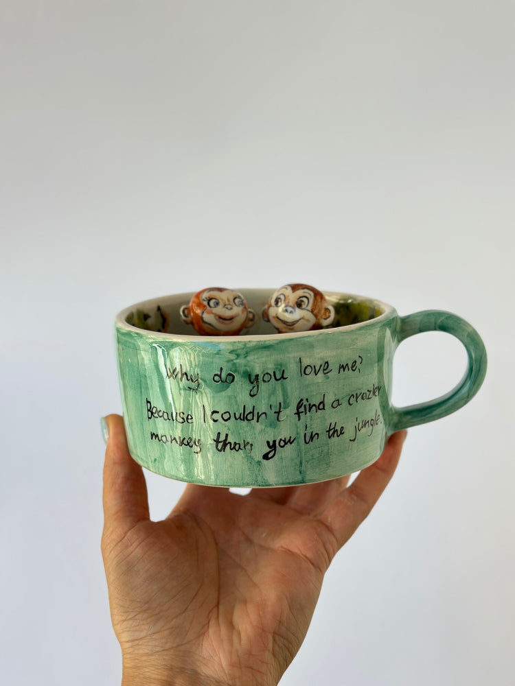 Monkey handmade couple mug