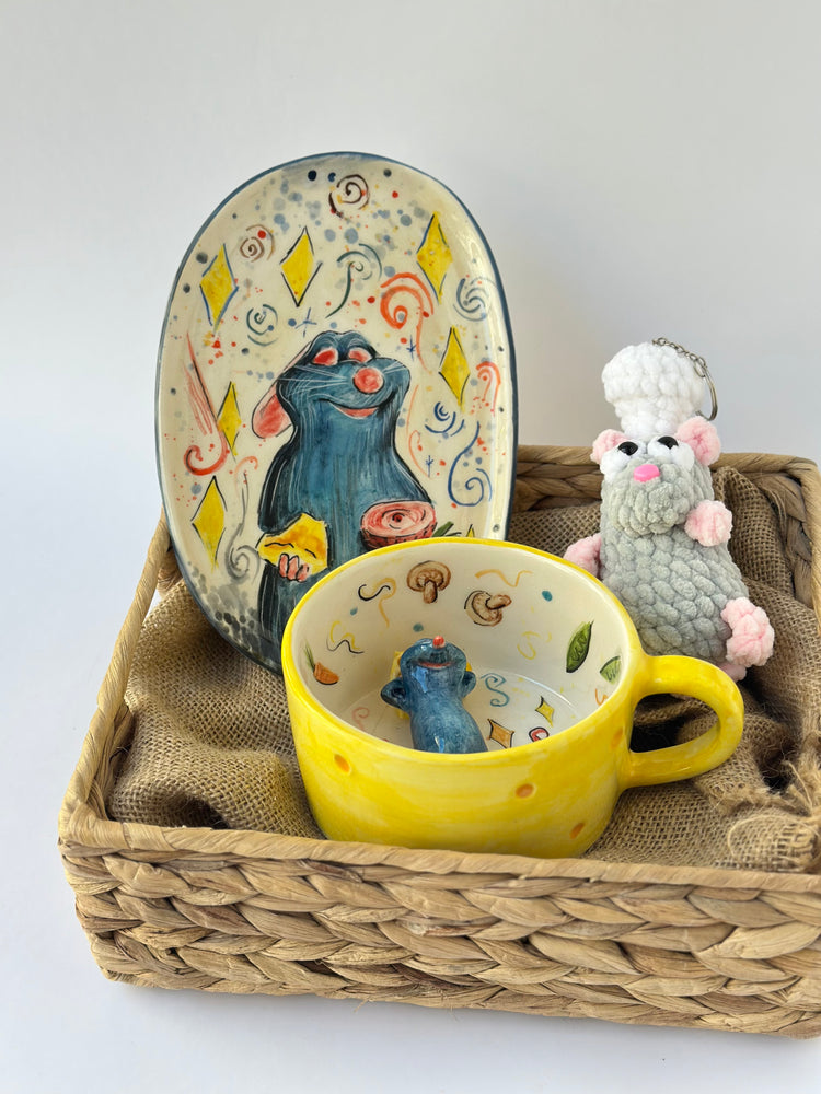 Little chef handmade ceramic mug and plate and keychain