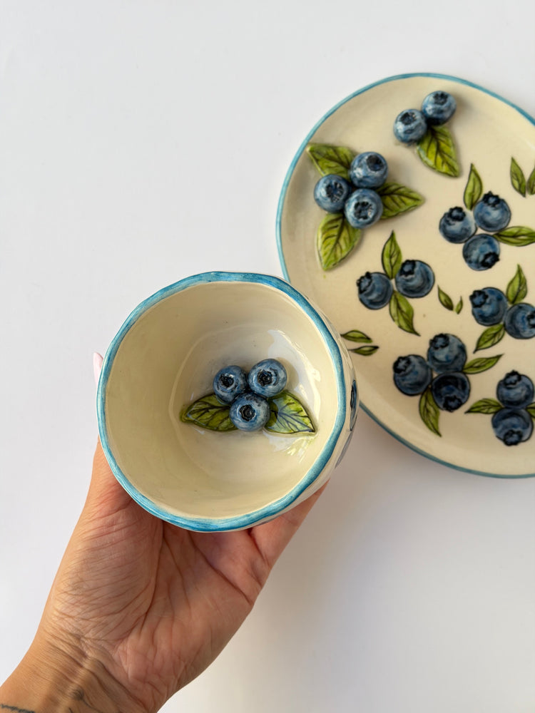 Blueberry handmade ceramic mug and plate