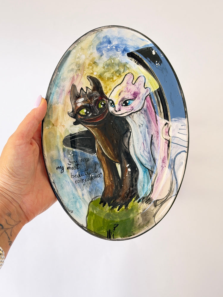 Couple monster handmade ceramic plate