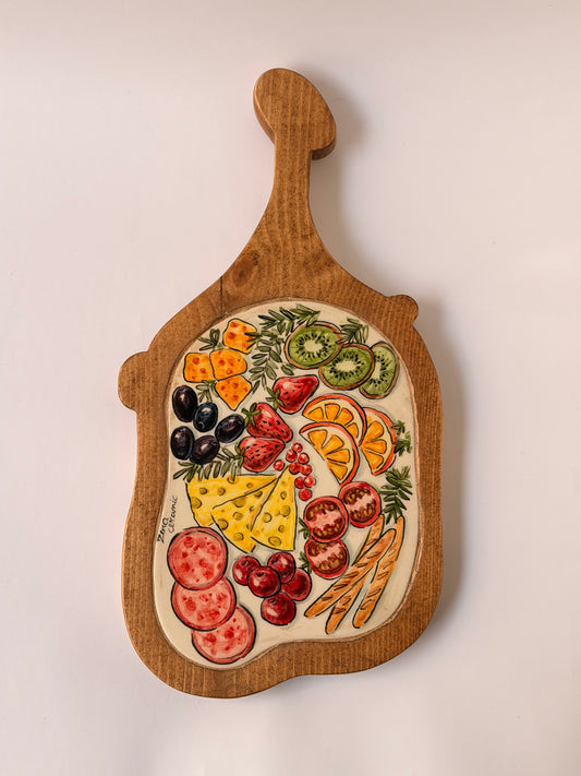 Ceramic & Wood Charcuterie Serving Board (35x17)