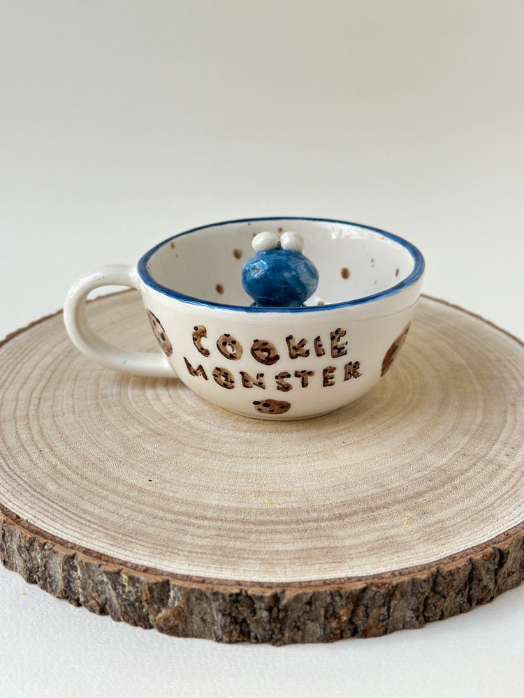 Cute blue monster surprise ceramic mug