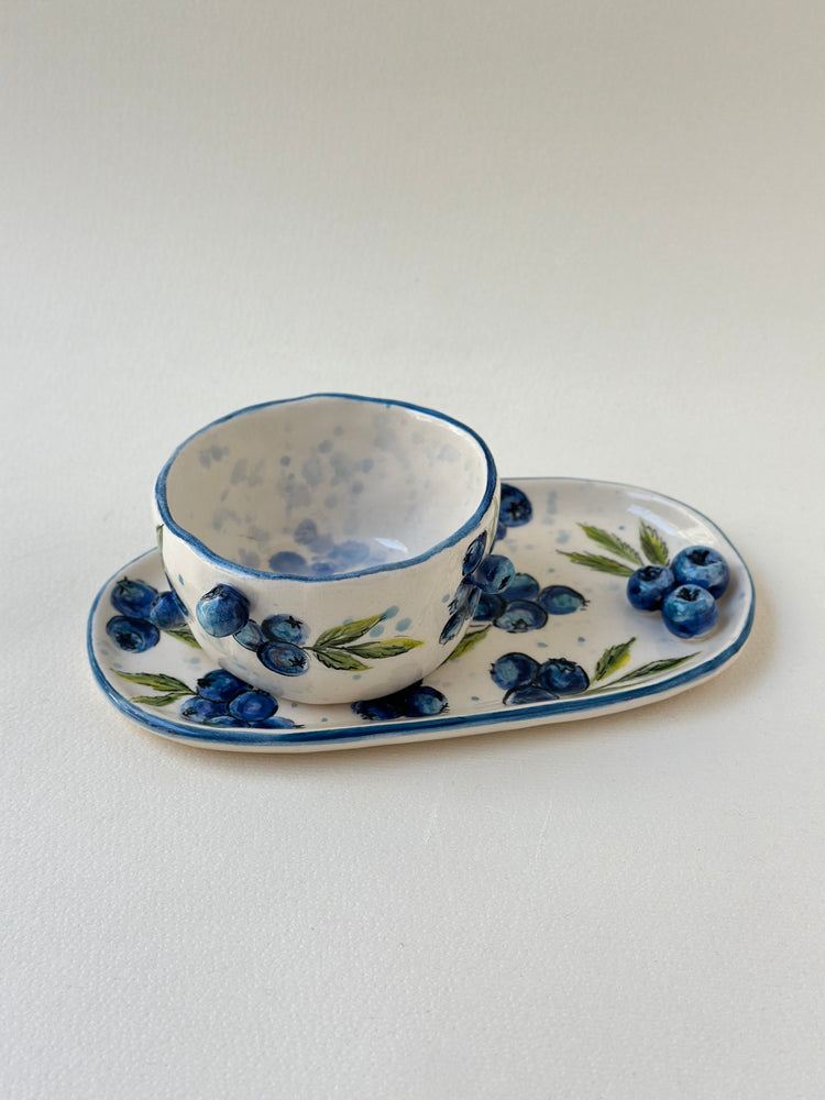 Blueberry handmade cup and plate