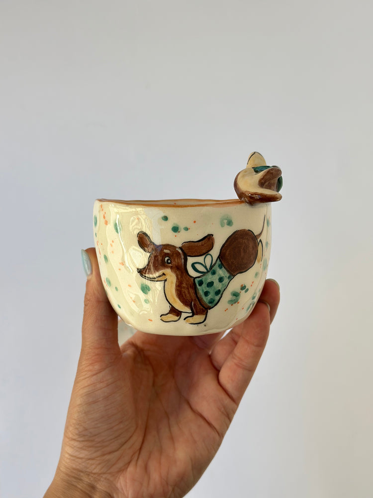 Dachshund dog handmade cup and plate