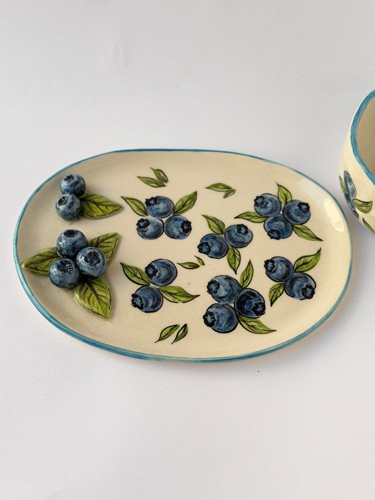 Blueberry handmade ceramic mug and plate