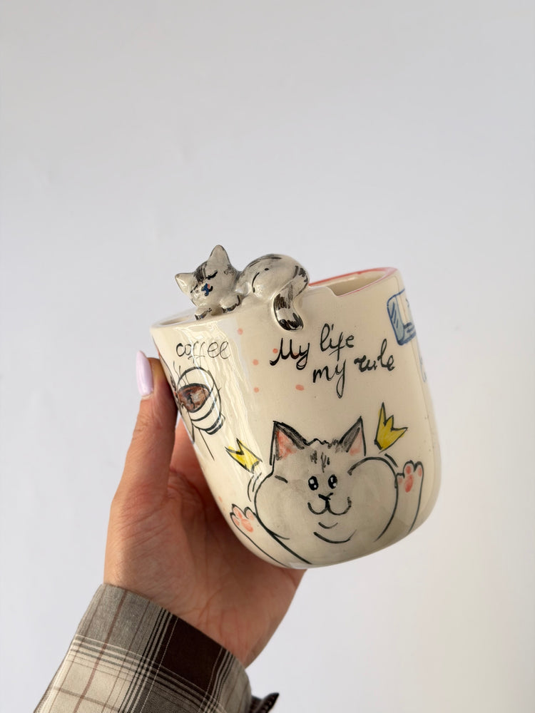 Cat handmade takeaway ceramic mug