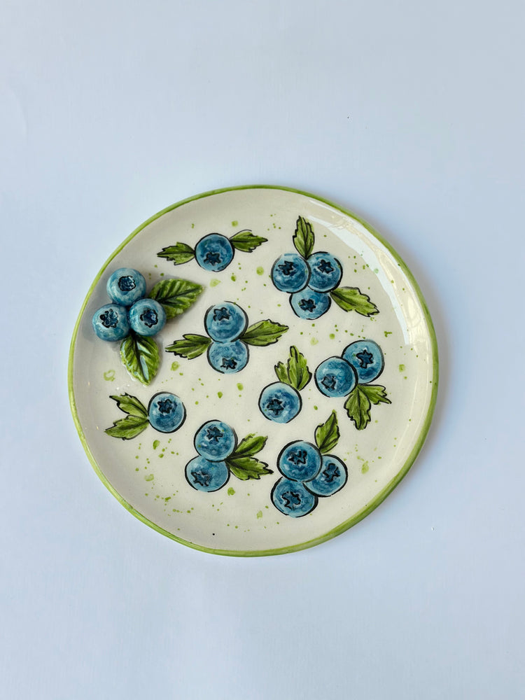 Blueberry handmade ceramic cup and plate