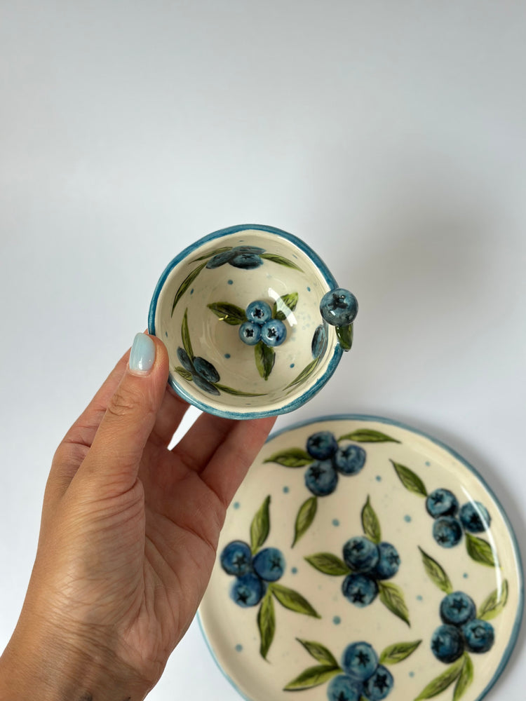 Blueberry handmade coffee cup and plate