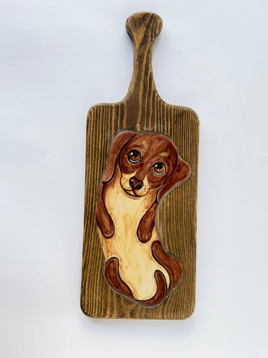 Dachshund handmade ceramic wooden serving tray