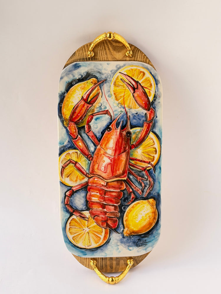 Handmade ceramic wooden serving tray