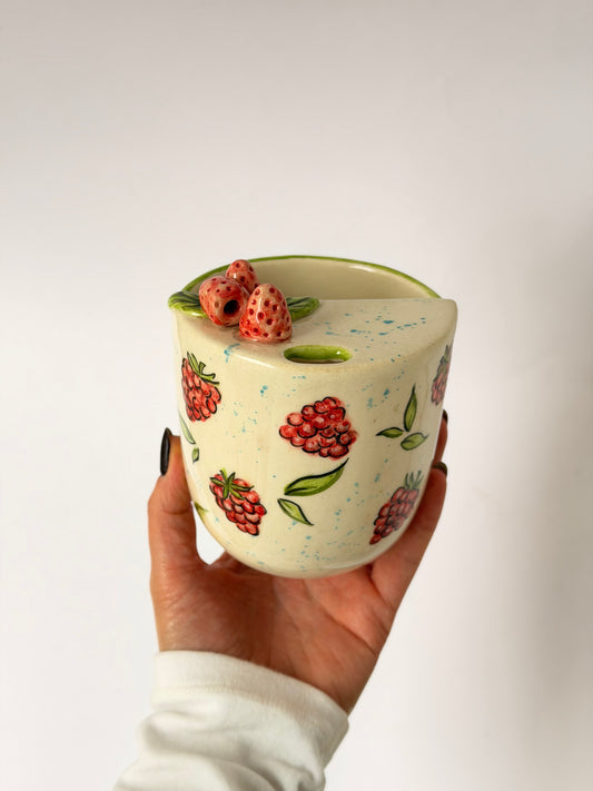 Raspberry handmade ceramic takeaway mug