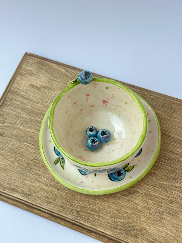 Blueberry handmade coffee cup and plate
