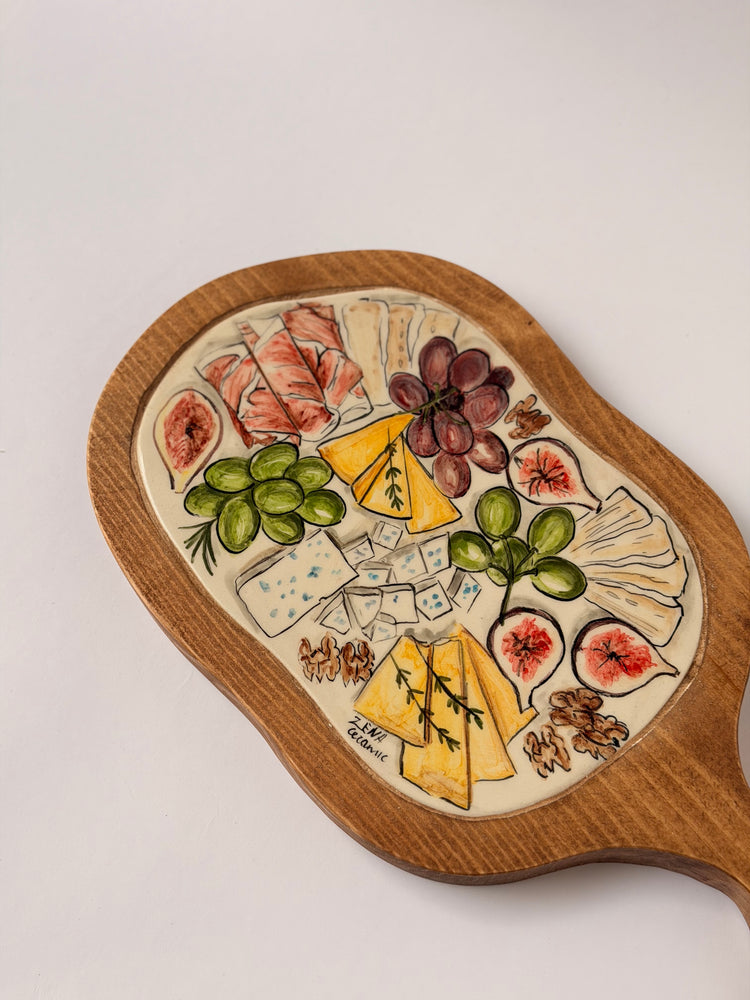 Ceramic & Wood Charcuterie Serving Board (32x16)