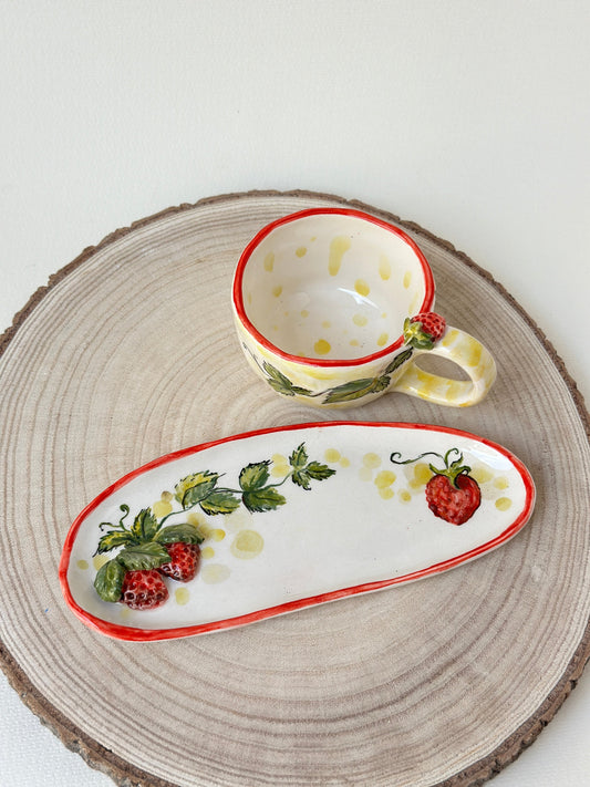 Strawberry Handmade coffee cup and plate