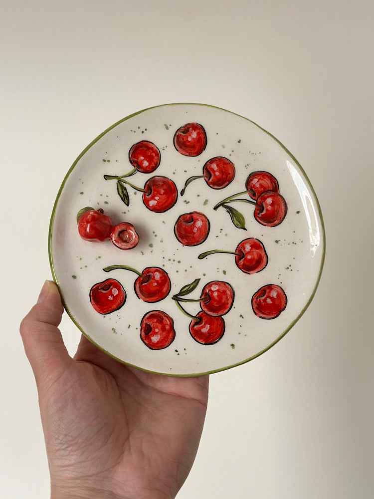Cherry handmade plate 14x14