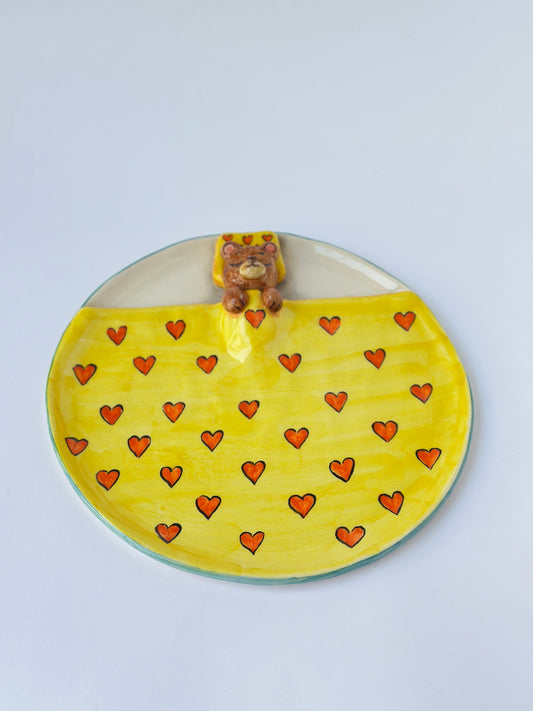 Sleeping bear handmade ceramic plate