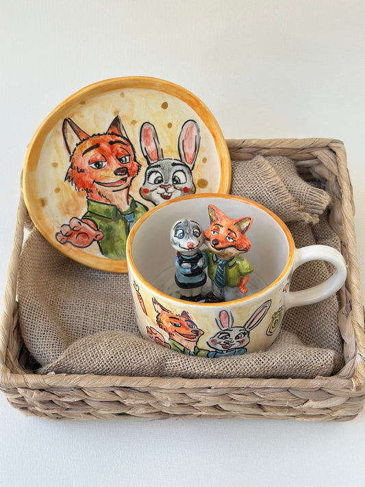 Nick and Judy handmade mug and plate