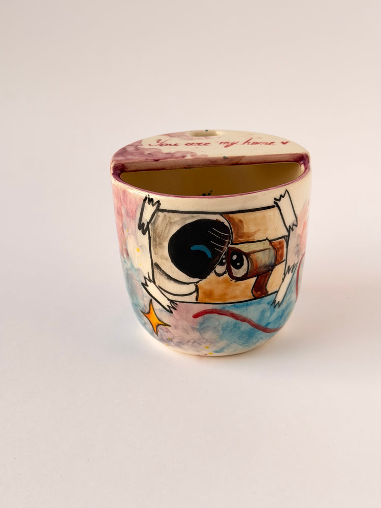 Couple handmade ceramic takeaway mug