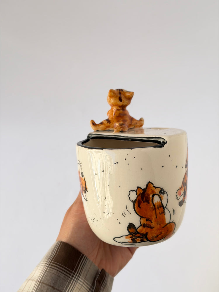 Cat handmade ceramic takeaway mug