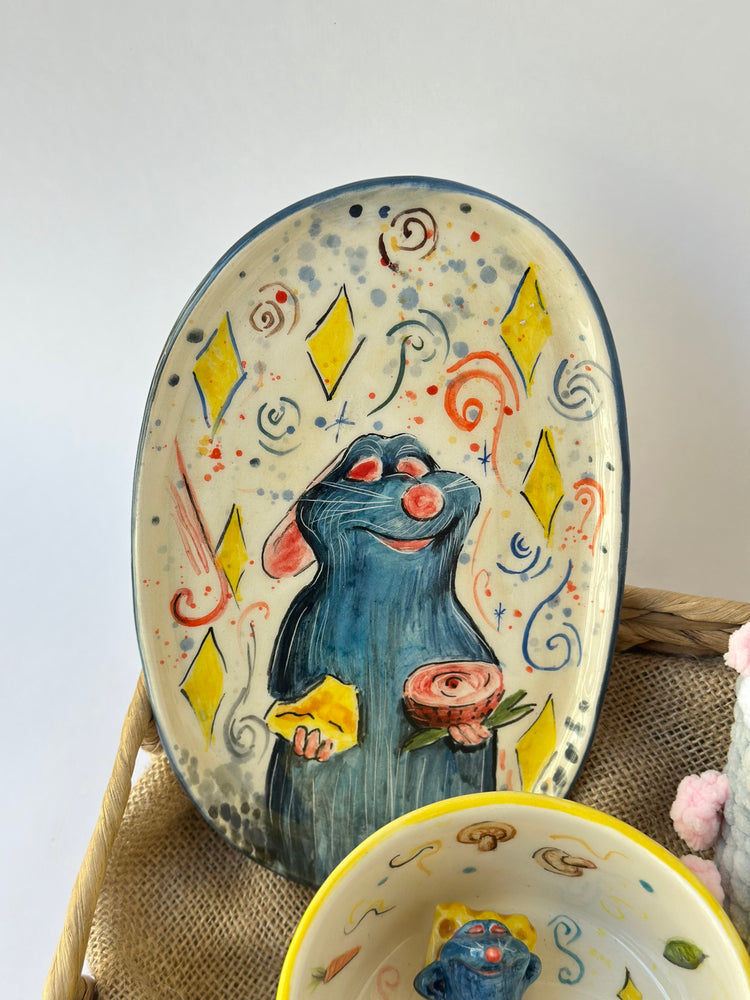 Little chef handmade ceramic mug and plate and keychain