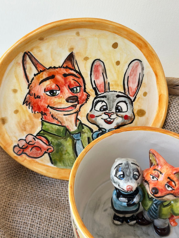 Nick and Judy handmade mug and plate
