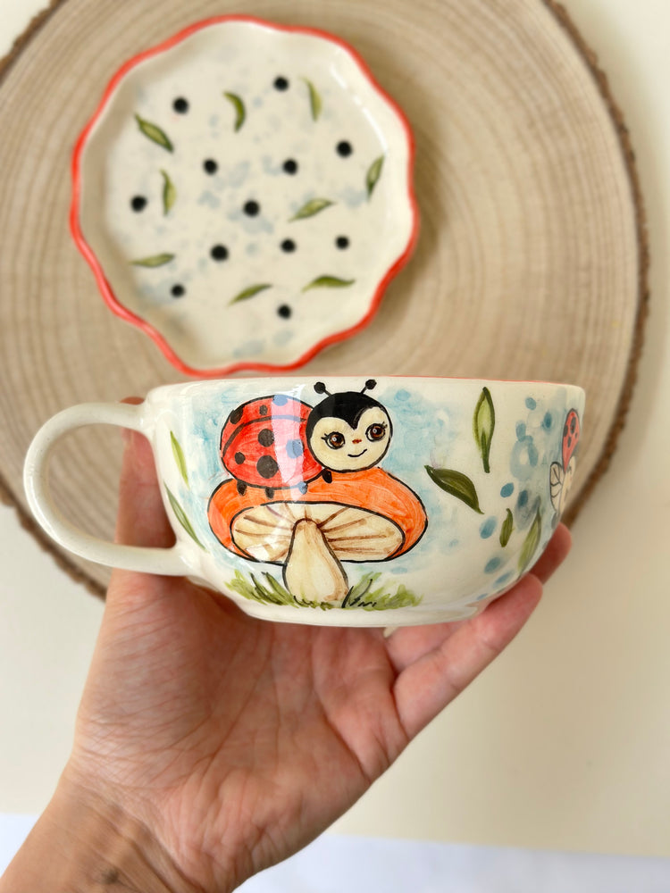 Ladybird handmade mug and plate