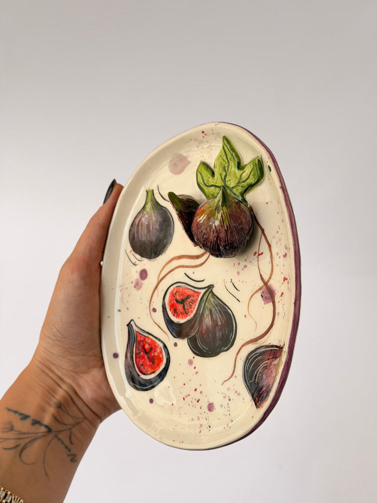 Fig handmade ceramic plate (Note: This product has a small, faint crack that does not affect its usability in any way. It is fully functional and safe to use)