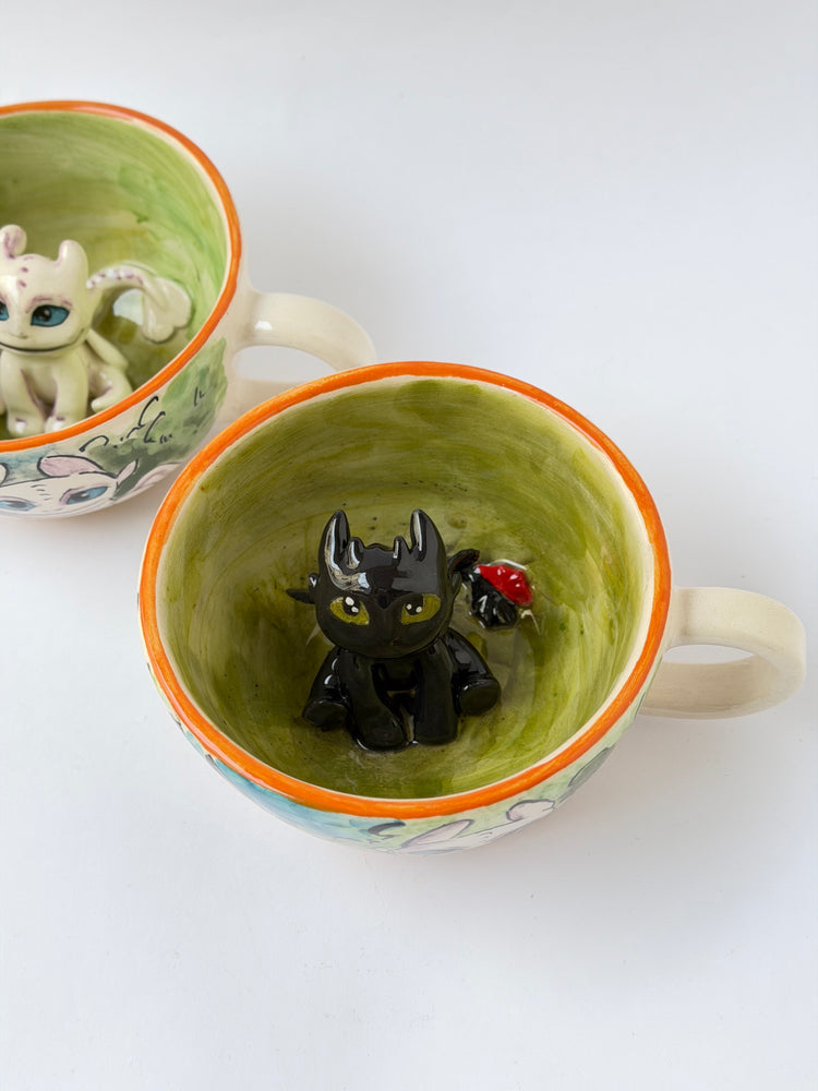 Handmade couple ceramic dragons mugs