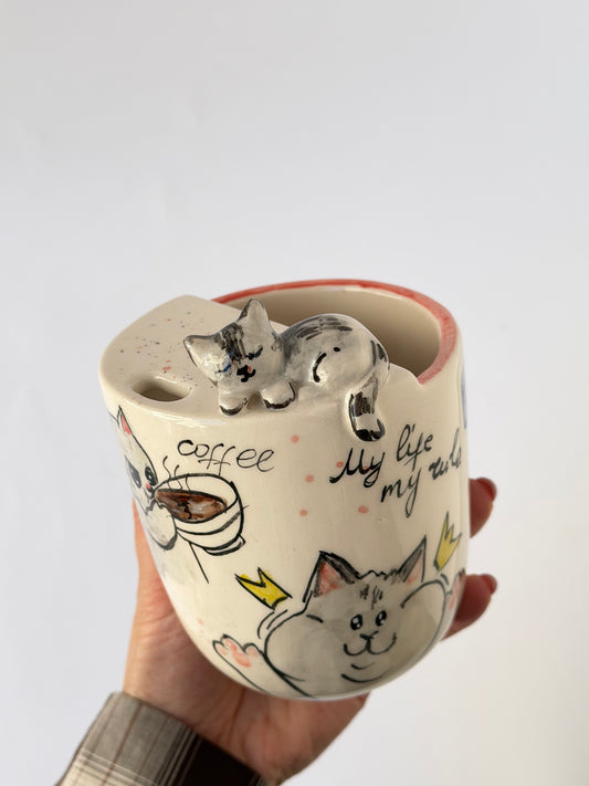 Cat handmade takeaway ceramic mug