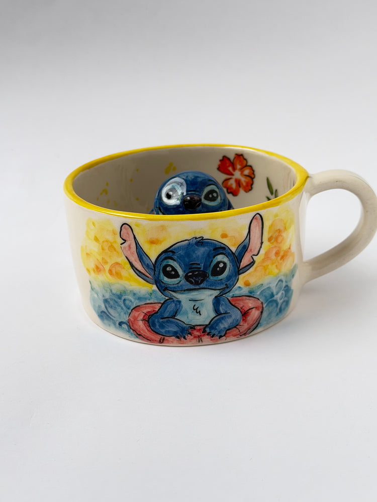 Blue eared monster handmade ceramic mug