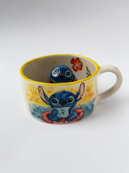 Blue eared monster handmade ceramic mug