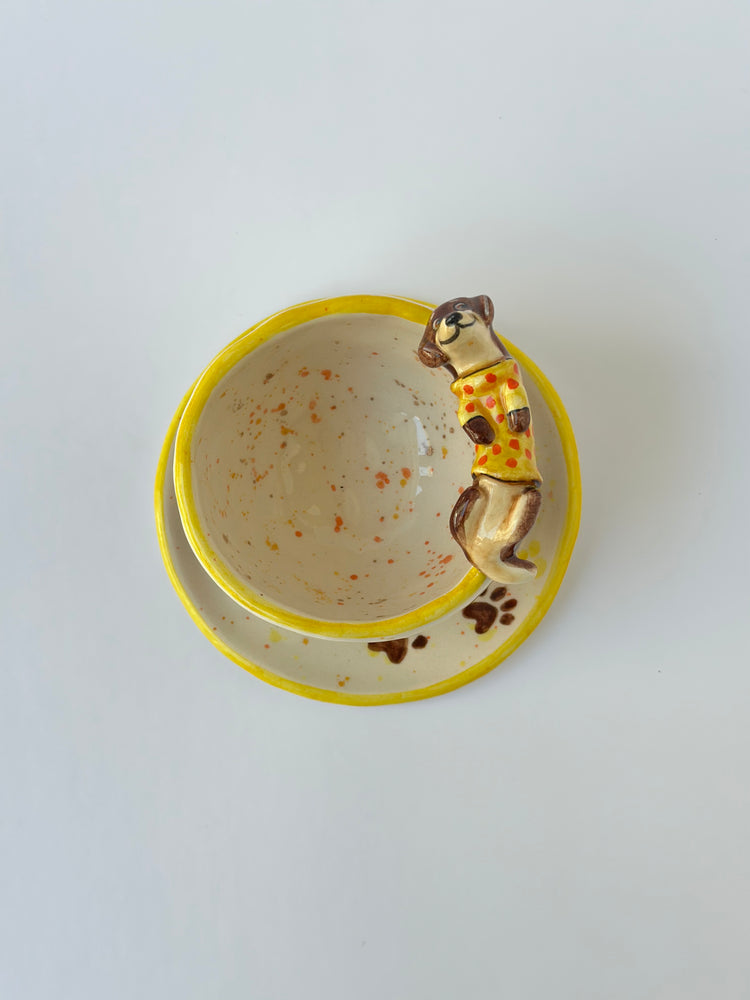 Dachshund handmade cup and plate